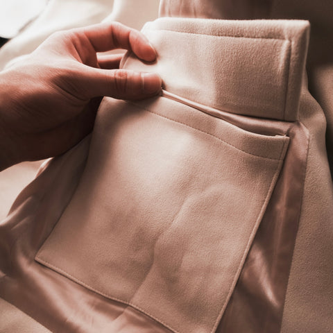 Close-up of the inside pocket of dune Hanfu jacket