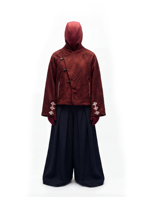 Rouge Hannovae Hanfu jacket with white floral details